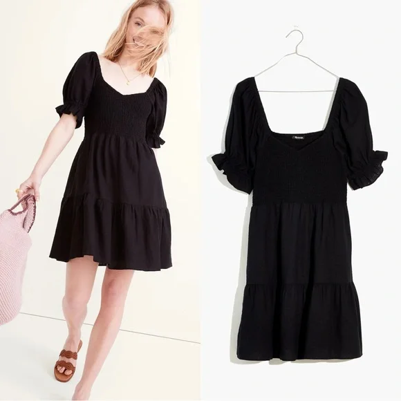 Madewell | Dresses | Madewell Lucie Black Linen Smocked Milkmaid Mini Dress  S | Poshmark